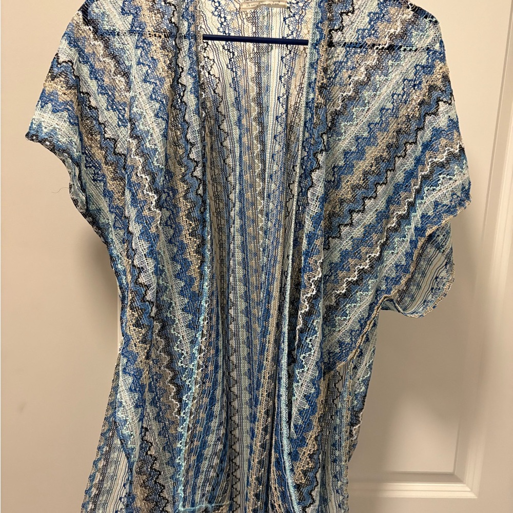 Do Everything in Love Blue and White Crochet Kimono